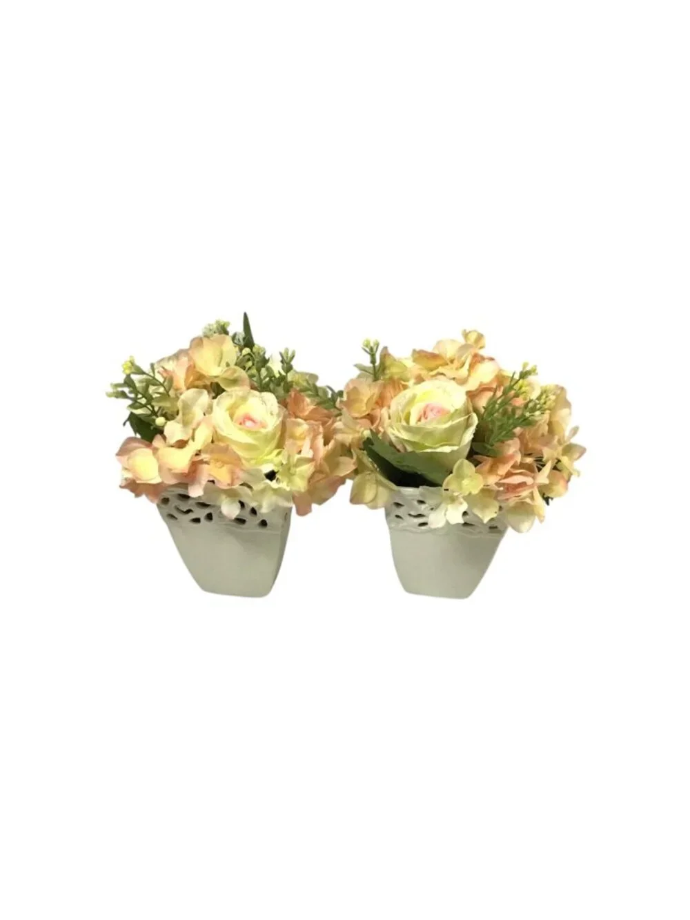 SET OF 2 ARTIFICIAL FLORAL ARRANGEMENT WITH CREAM FLOWERPOT